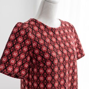 LOFT Red & Black Quilted Shift Dress